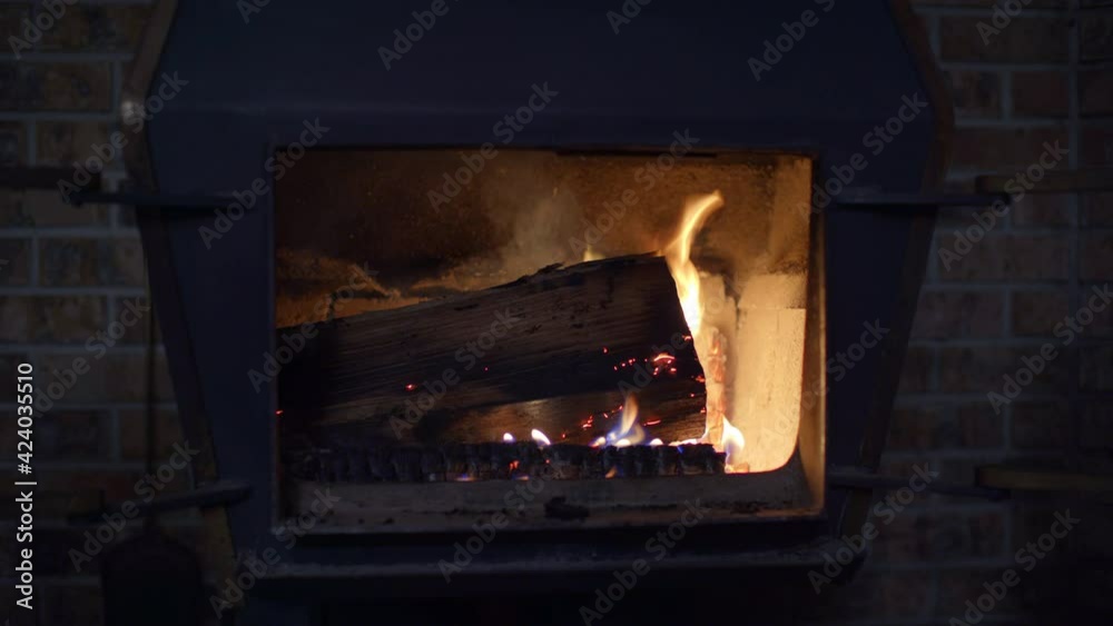 Log burning in furnace, close up Log burning in furnace, close up