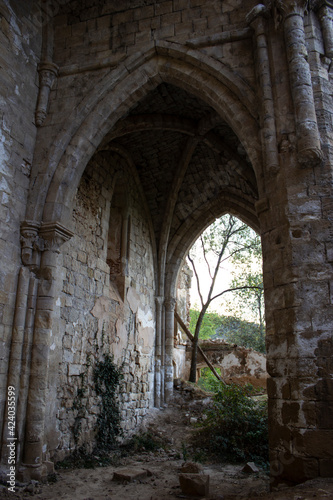 Ancient arches and vaults in the ruins of the Cistercian monastery of Bonaval in Guadalajara  Spain.