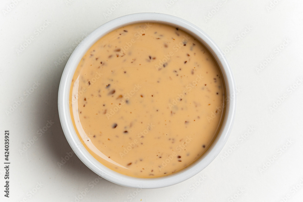 sauce on the white bowl