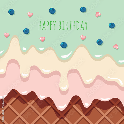 Melted flowing ice cream background. 3d paper cut out layers. Pastel pink and blue. Girly. For notebook cover, greeting card cute design. Vector