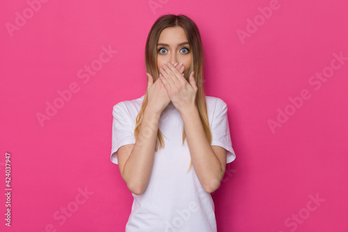 Excited Woman Is Covering Her Mouth