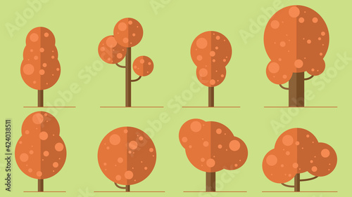 set of red circle trees