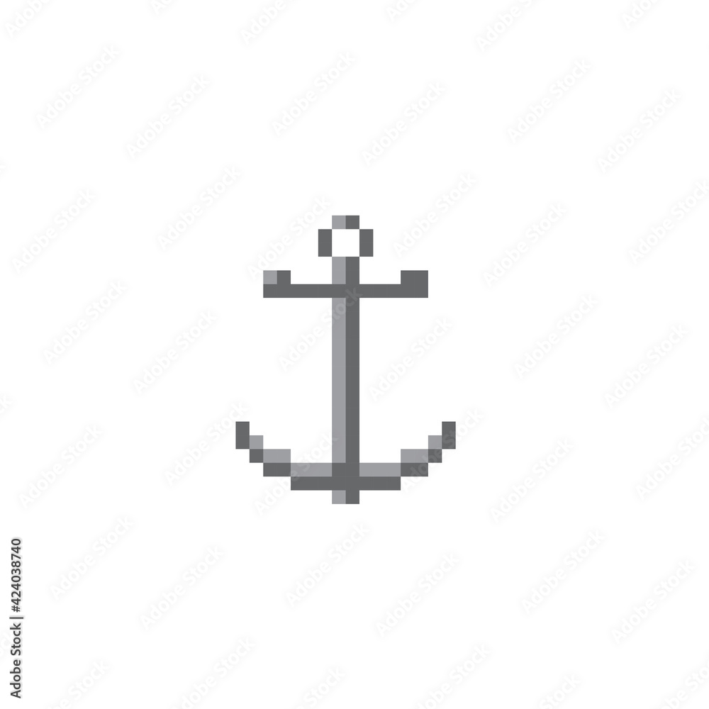 Marine anchor. Pixel art. Old school computer graphic. 8 bit video game. Game assets 8-bit.
