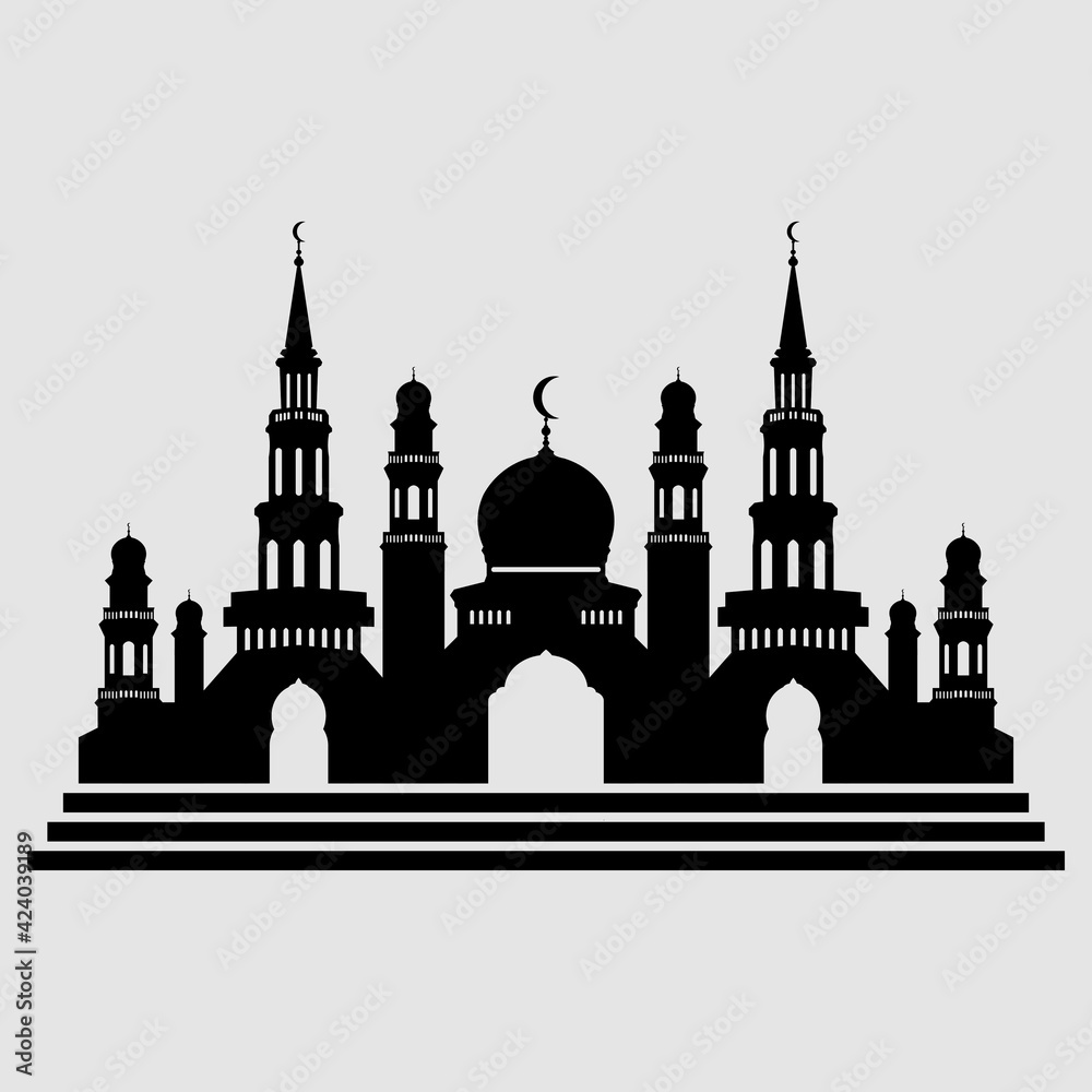 silhouette mosque islamic vector muslim religion
