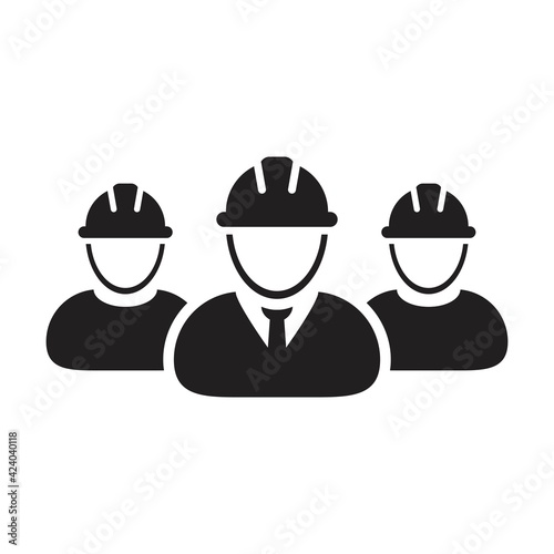 Contractor workers icon vector group of construction worker people persons profile avatar for team work with hardhat helmet in a glyph pictogram illustratio