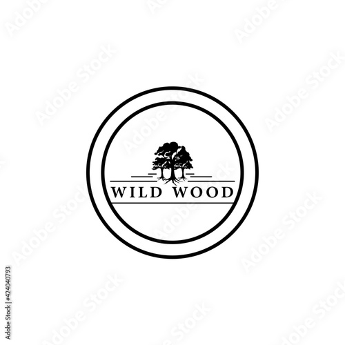 Forest camping logo emblem vector illustration outdoor adventure