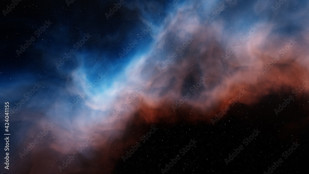 colorful space background with stars, nebula in deep space 3d render