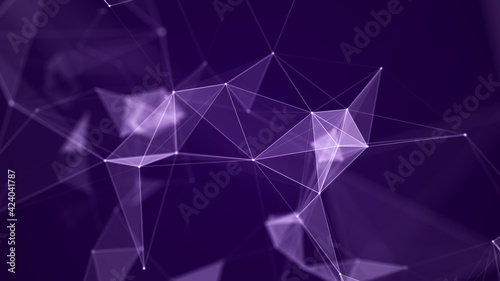 Abstract background with moving dots and lines. Network connection structure. Futuristic illustration. Digital technology design. 3d rendering.