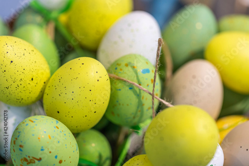 Close up view of colorful eggs. Easter decoration element. Beautiful backgrounds. Sweden. 