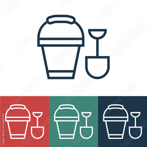 Linear vector icon with bucket and spatula