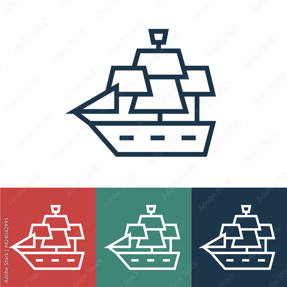Linear vector icon with ship