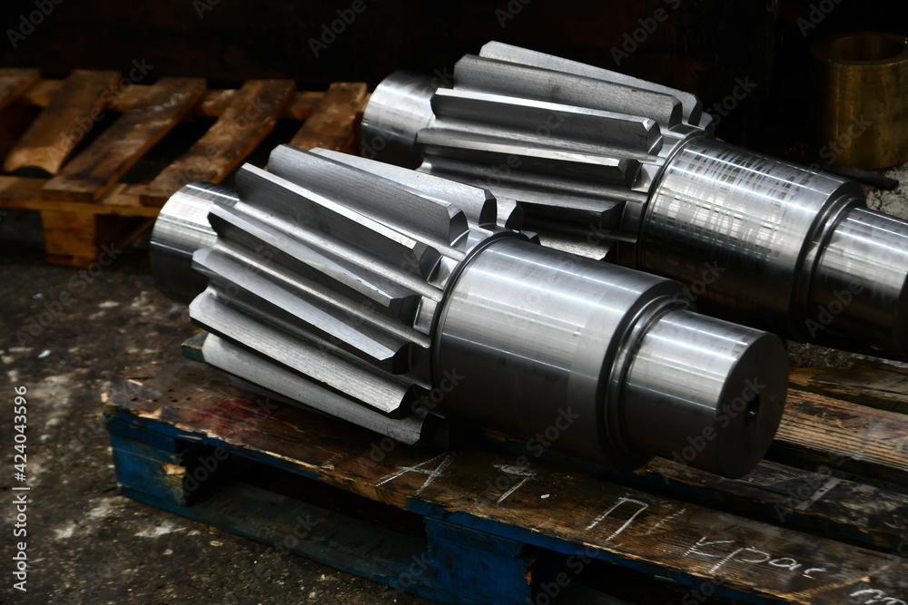 Gear shaft on a rack made on a gear hobbing machine. Gear shaft on a rack made on a gear hobbing machine.