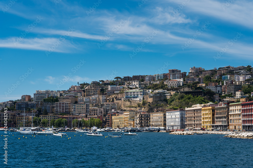 View of the coast of Naples in sunny day, Italy.