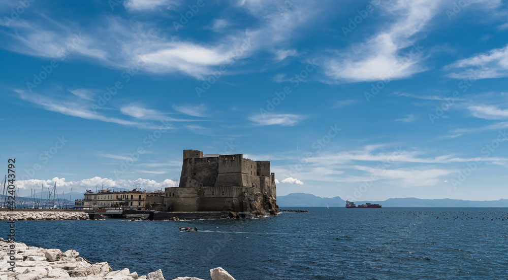 Panoramic view of Ovo Castle, Napoli, Campania, Italy