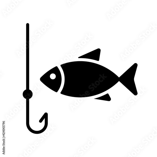 Fishing hook with fish vector glyph icon