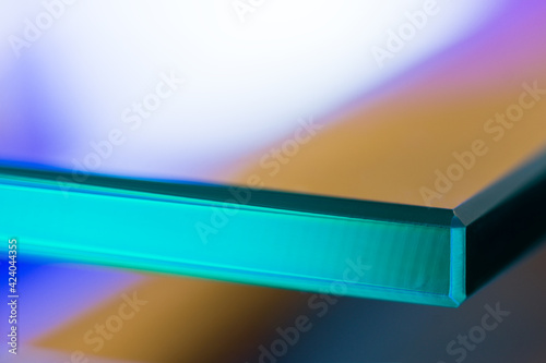 Float cut glass machined edge closeup abstract