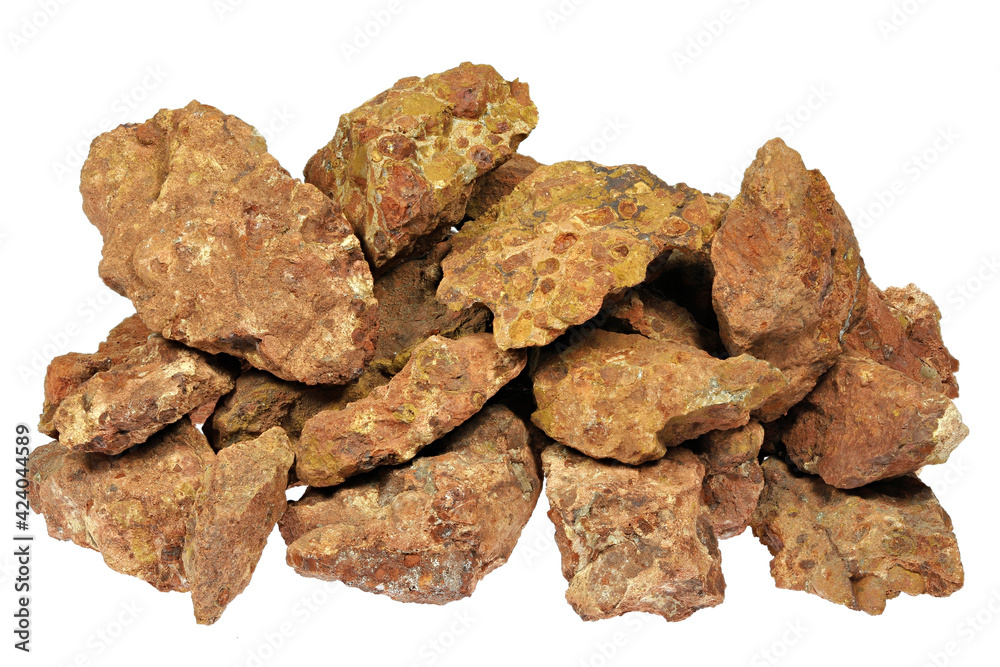 bauxite from Les Baux, France isolated on white background bauxite from Les Baux, France isolated on white background