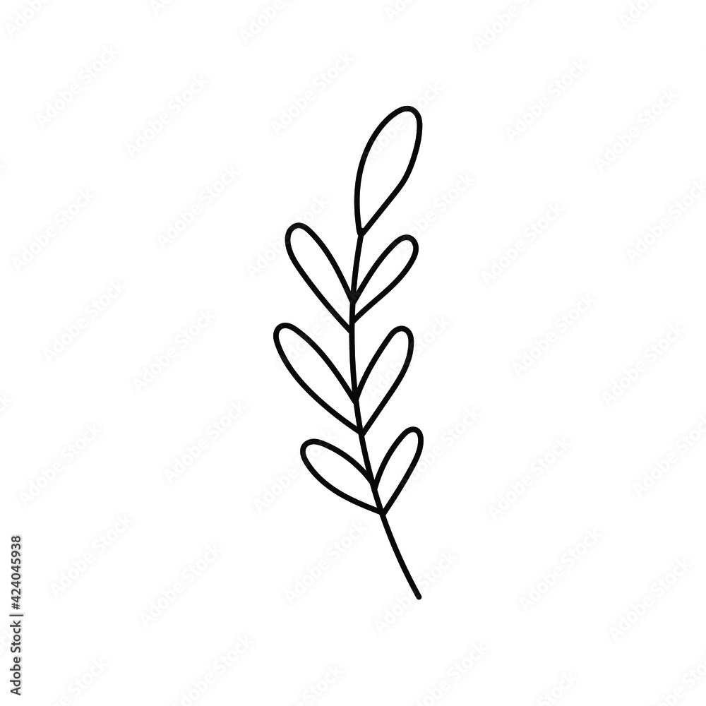 doodle with plants, foliage, grass, branch. Linear vector illustration. hand drawn style symbols and objects . simple, black drawing for sticker, decor, postcard, icon, coloring page, logo