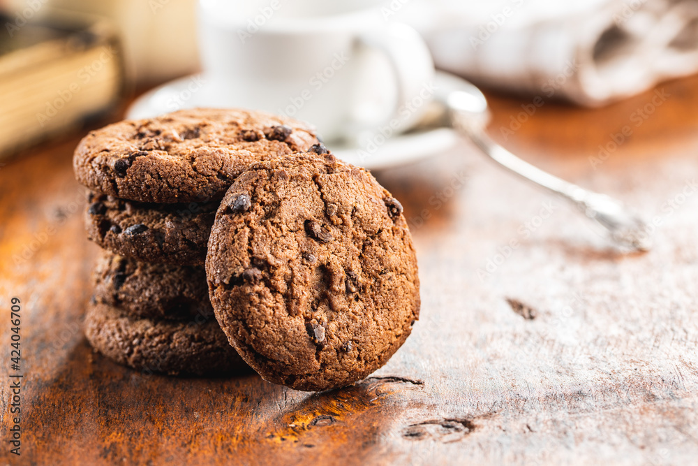 Tasty biscuits with chocolate. Sweet chocolate cookies Tasty biscuits with chocolate. Sweet chocolate cookies