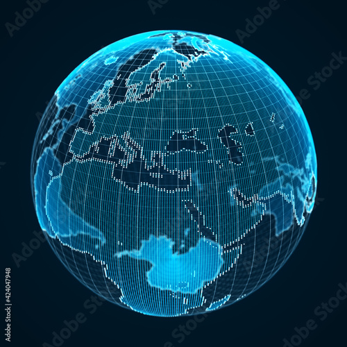 Planet Earth. Network or connection. World wide web. Globe. Abstract digital background. Cyber illustration of points and lines. 3d rendering
