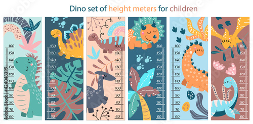 Set of six colorful height meters for assorted dinosaurs