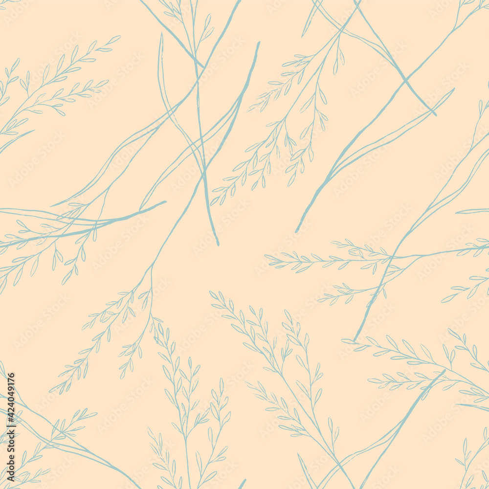 Sketches of field plants. Hand drawn vector seamless pattern. Gentle colorful botanical ornament. Abstract summer design for print, wrap, decor, fabric, textile, background, wallpapers, scrapbooking.