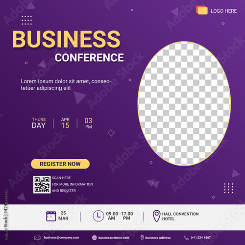 social media post template. Banner promotion. Business conference social media trend for branding