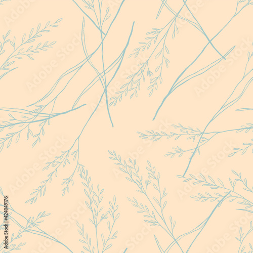 Sketches of field plants. Hand drawn vector seamless pattern. Gentle colorful botanical ornament. Abstract summer design for print, wrap, decor, fabric, textile, background, wallpapers, scrapbooking.