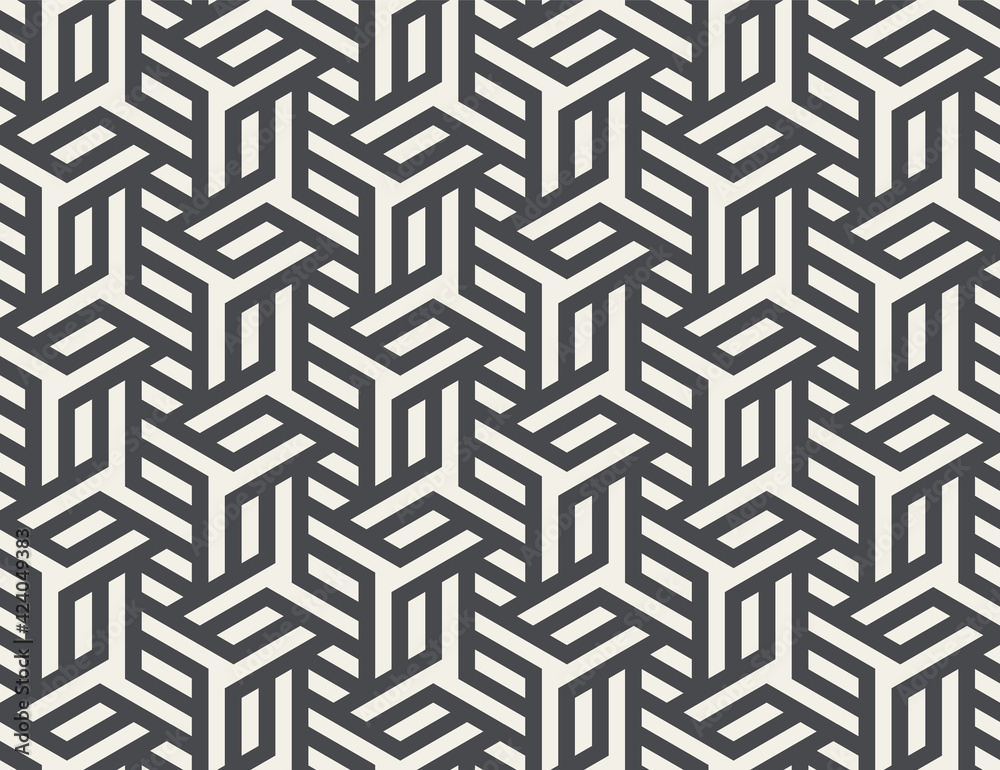 Vector seamless pattern with monochrome striped elements. Abstract geometric texture. Stylish background with  repeating geometric shapes.