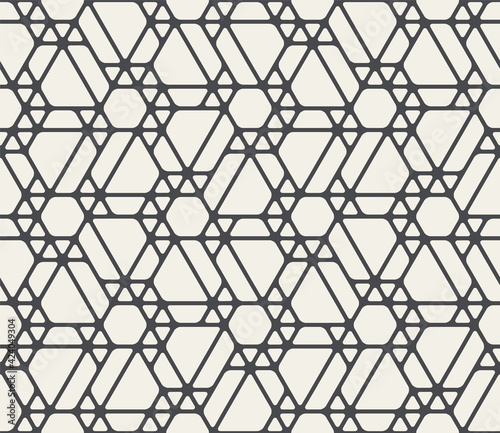 Seamless linear pattern with thin straight lines, stars and polygons. Abstract geometric texture. Stylish background in Arabic style. Vector rapport for swatches.