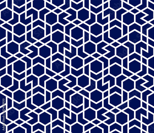 Seamless geometric pattern with straight stripes, stars and polygons. Abstract geometric wallpaper. Stylish background in Arabic style. Vector rapport for swatches.