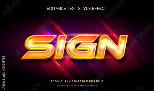 Editable text style effect  with shiny glowing yellow  vector design template.	
