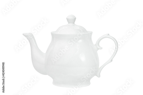 white teapot for tea isolate
 photo
