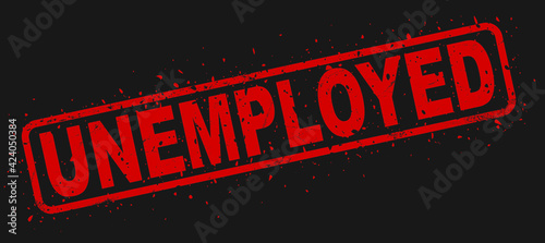 Unemployed vector red square grunge vintage rubber stamp. Vector illustration
