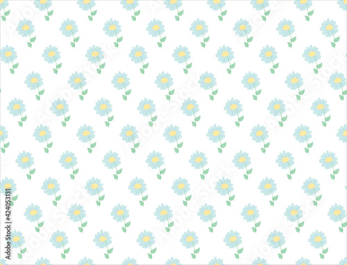 Floral pattern. Pretty flowers on white background. Printing with small wblue flowers. Ditsy print. Spring background. Cute floral pattern in the small flower. Floral chamomile background for textile