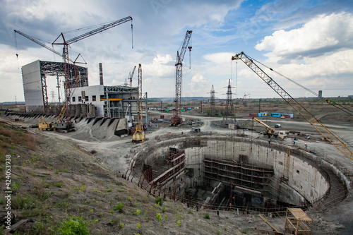 Rudny, Kostanay region, Kazakhstan-May 28 2012: Sokolovo-Sarbay Mining and processing plant. New factory building construction site panorama.