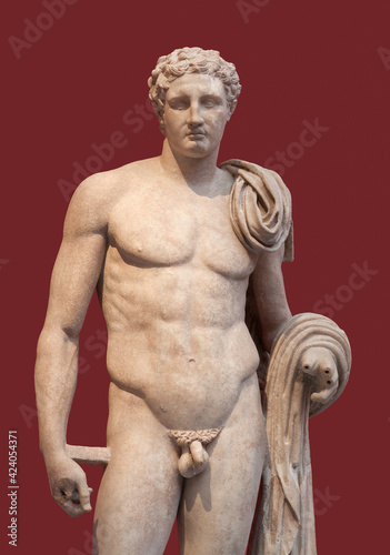 Ancient statue of Atalante Hermes from Phthiotis  Greece. Funerary statue of a youth depicted in the form of the god Hermes. 4th cent. B.C.