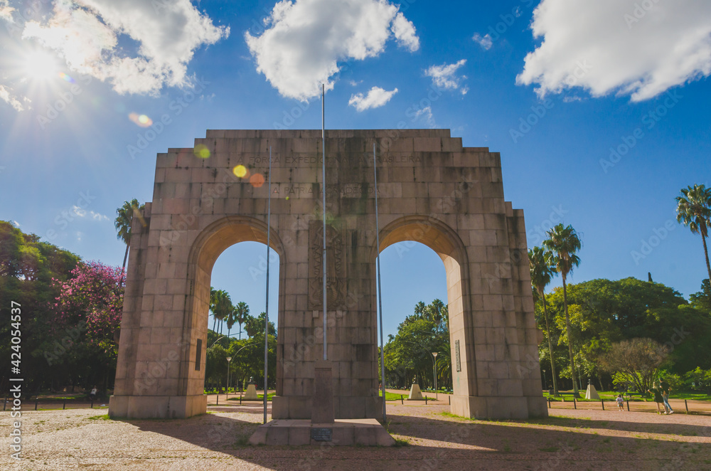 Porto Alegre, Rio Grande do Sul, Brazil, March 29 - 2021: Monument to the expeditionary of Farroupilha Park (redemption)