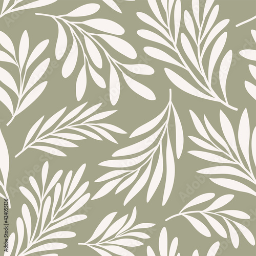 Vector hand drawn leaves seamless pattern. Abstract trendy floral background. Repeatable texture.