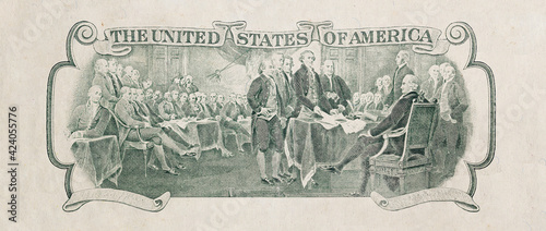 Trumbull's Declaration of Independence cut out  from 2 US dollar banknote photo