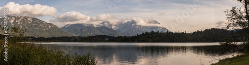 Panorama view of Barmsee lake in Bavaria, Germany