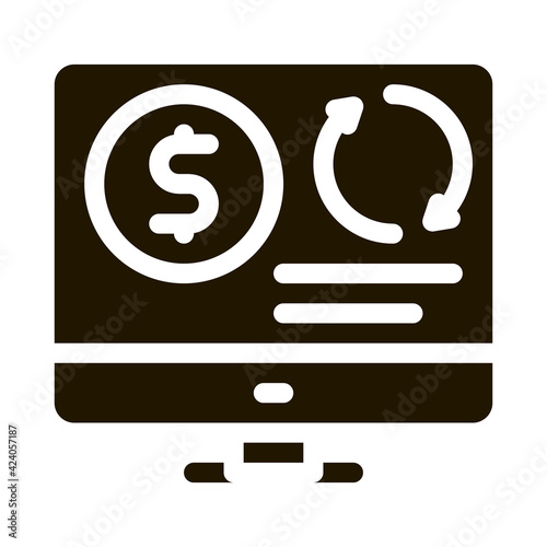 refinance money in computer mode glyph icon vector. refinance money in computer mode sign. isolated symbol illustration