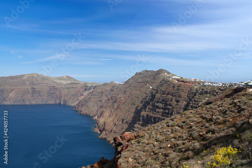 Trekking way from Thira to Oia on Santorini island, Cyclades, Greece