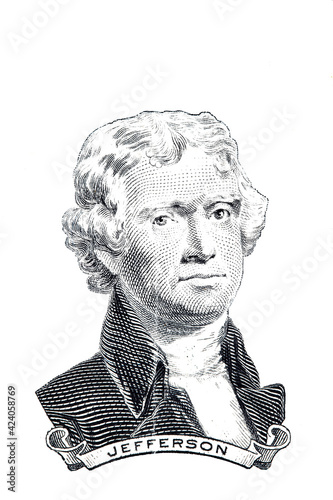 Thomas Jefferson cut out from US 2 dollar banknote