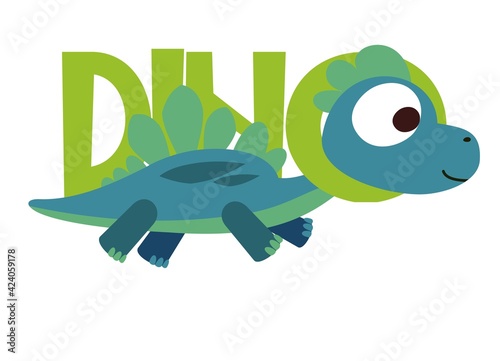 Baby dinosaur. The isolated object on a white background. Cheerful kind animal baby dino. Cartoons flat style. Prehistoric reptile. Funny. Illustration vector