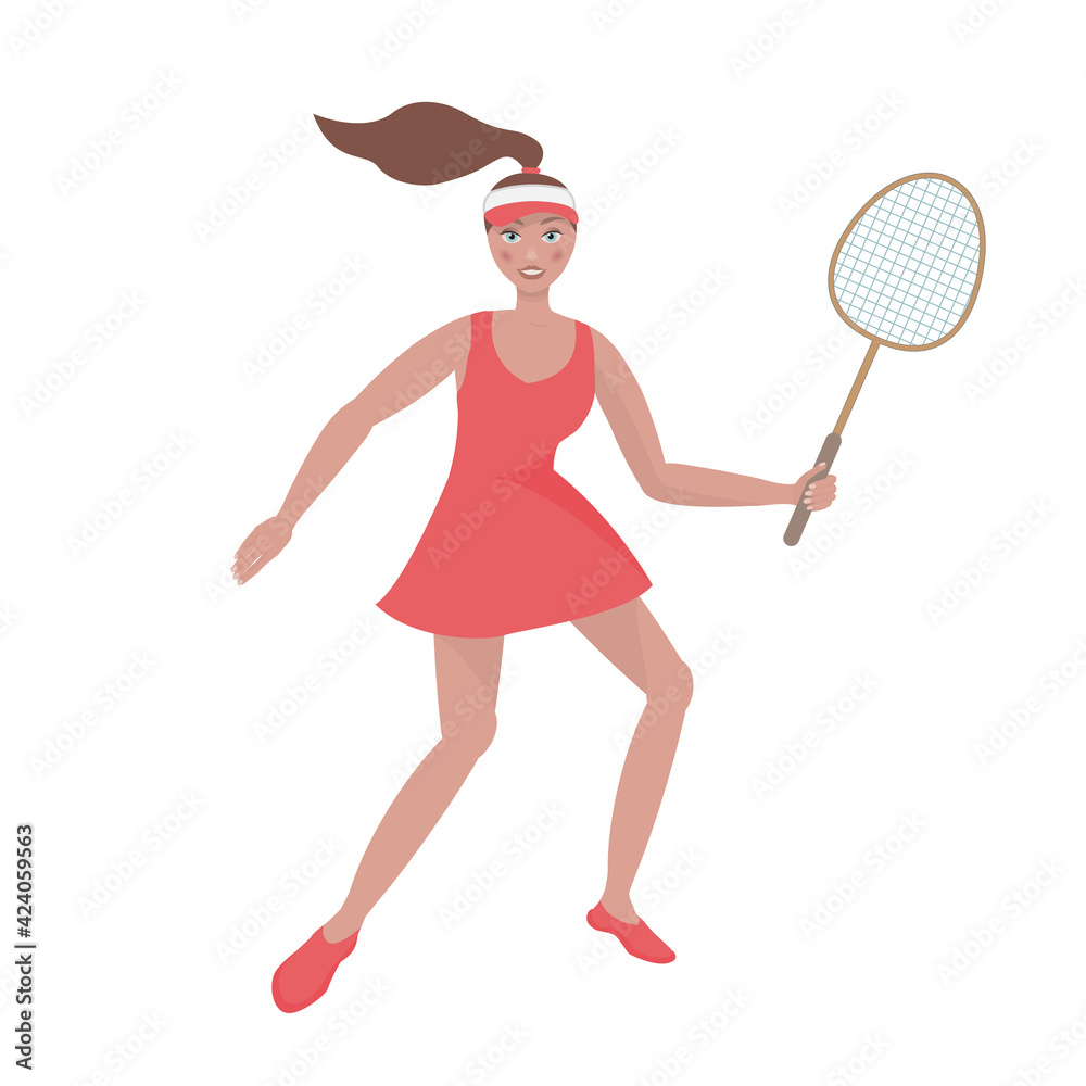 woman playing badminton on a court. Woman playing tennis on a court. Sportsmen at the badminton or tennis tournament, championship, competition. woman playing badminton on a court. Woman playing tennis on a court. Sportsmen at the badminton or tennis tournament, championship, competition.