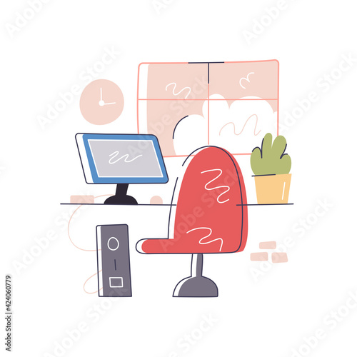 Comfortable workplace with computer near window vector image