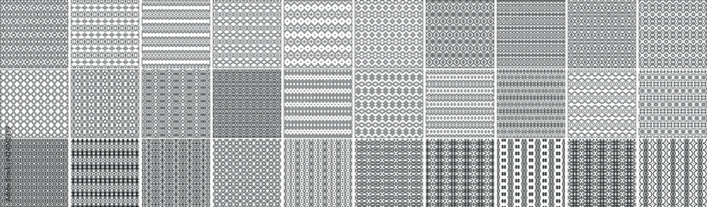 Universal different geometric seamless patterns. Endless vector texture can be used for wrapping wallpaper, pattern fills, web background,surface textures. Set of monochrome ornaments
