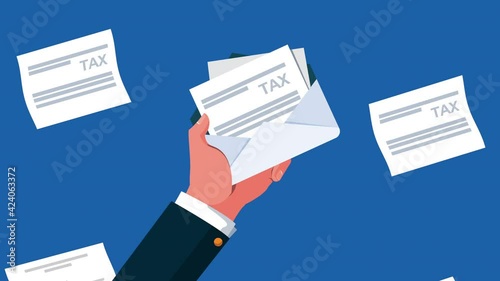 tax day animation with hand lifting envelope mail