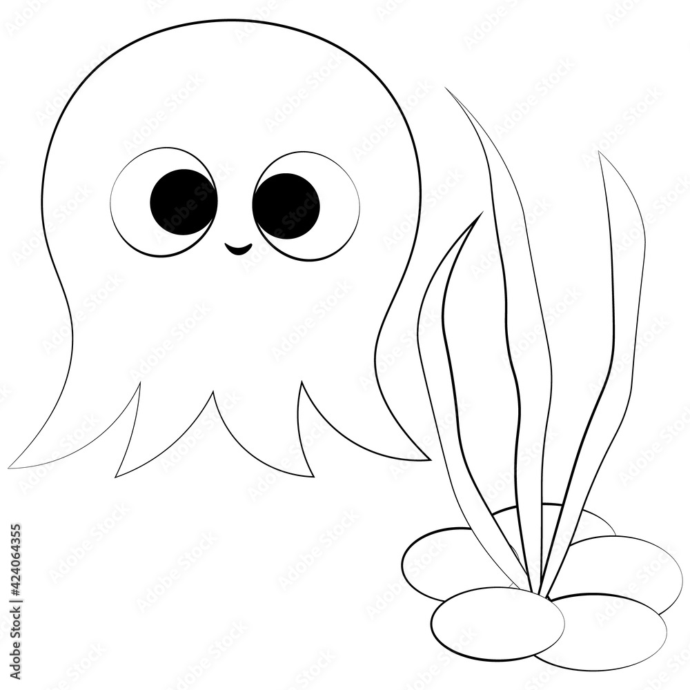 Obraz premium Cute cartoon Octopus. Draw illustration in black and white